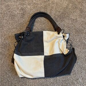Black and white checker convertible canvas tote bag